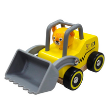 Load image into Gallery viewer, Pick one or all of these amazing handheld vehicles with their own driver.

Red Racecar
Blue Racecar
Firetruck
Police Car
Bulldozer
Digger

Articulated digger arms, bulldozer bucket and fire truck ladders are featured on different vehicles.&nbsp;

The animal drivers&#39; heads rotate for enhanced play!

Each sold separately.

