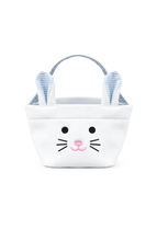 Load image into Gallery viewer, Hippity-hopping its way into our bestselling Bunny Basket assortment, the Bitty Bunny Basket proves that anything is more precious when it’s mini-sized! Cutely crafted of classic pastel seersucker and durable canvas, this portable tiny tote is the perfect accessory for egg hunt adventures for the littlest of tots.  Add a name to the back for that extra special personalized touch!

Easter Bunny-approved bunny face ready for springtime celebrations
Perfect for kids of all ages, especially walkers/toddlers
Gre
