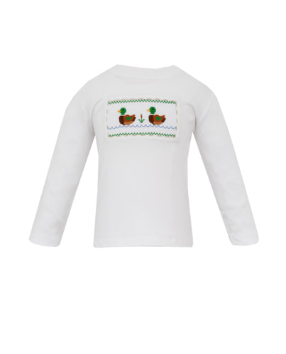 Dress your little one in timeless charm with this Boys Smocked Mallard Duck Tee from Anavini. Featuring a classic knit long sleeve tee and a delicate smocked mallard duck embroidery, it blends traditional style with playful detail. Coordinating sibling dresses and Jon Jon make it easy to create adorable matching outfits for family moments. 