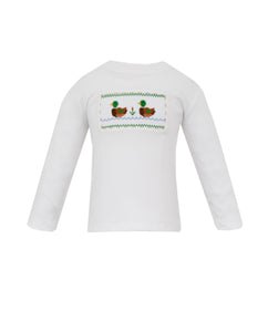 Dress your little one in timeless charm with this Boys Smocked Mallard Duck Tee from Anavini. Featuring a classic knit long sleeve tee and a delicate smocked mallard duck embroidery, it blends traditional style with playful detail. Coordinating sibling dresses and Jon Jon make it easy to create adorable matching outfits for family moments.&nbsp;