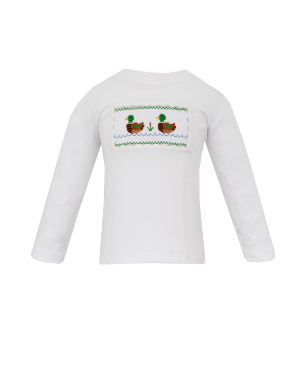 Dress your little one in timeless charm with this Boys Smocked Mallard Duck Tee from Anavini. Featuring a classic knit long sleeve tee and a delicate smocked mallard duck embroidery, it blends traditional style with playful detail. Coordinating sibling dresses and Jon Jon make it easy to create adorable matching outfits for family moments. 