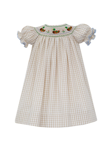 This charming Girls Mallard Duck Gingham Smocked Dress combines timeless gingham with delicate smocked detailing for an effortlessly sweet look. The embroidered mallard duck adds a playful touch, making it perfect for everyday wear or special outings. Soft and breathable, this dress ensures comfort while keeping your little one stylish and ready for any occasion.