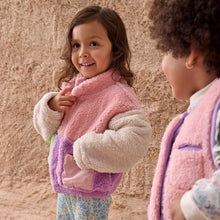 Load image into Gallery viewer, Magnetic Me’s Pink Colorblock Sherpa Girls Magnetic Jacket is designed with magnetic closures that fasten in a flash. For warmth without the bulk, it’s made from fluffy sherpa fleece and is lined with soft organic cotton. A roomy hood and front pockets keep little ones adorably, comfortably toasty.
