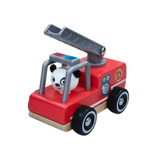 Load image into Gallery viewer, Pick one or all of these amazing handheld vehicles with their own driver.

Red Racecar
Blue Racecar
Firetruck
Police Car
Bulldozer
Digger

Articulated digger arms, bulldozer bucket and fire truck ladders are featured on different vehicles.&nbsp;

The animal drivers&#39; heads rotate for enhanced play!

Each sold separately.
