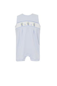 Your little one will look adorable on the green in our Infant Boys Smocked Knit Golf Jon Jon from Petit Bebe! Made from soft, light blue knit material, this outfit features a charming smocked bodice with embroidered golf bags. Perfect for a day at the club, this outfit is sure to make a statement! Matching brother shorts set available.&nbsp;