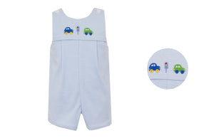 Introduce your little one to the world of cars with our Infant Boys Embroidered Cars Knit Stripe Jon Jon. Made from soft knit material, this jon jon features light blue and white stripes, along with cute embroidered cars and a traffic light. Classic and sweet, perfect for your car enthusiast!
