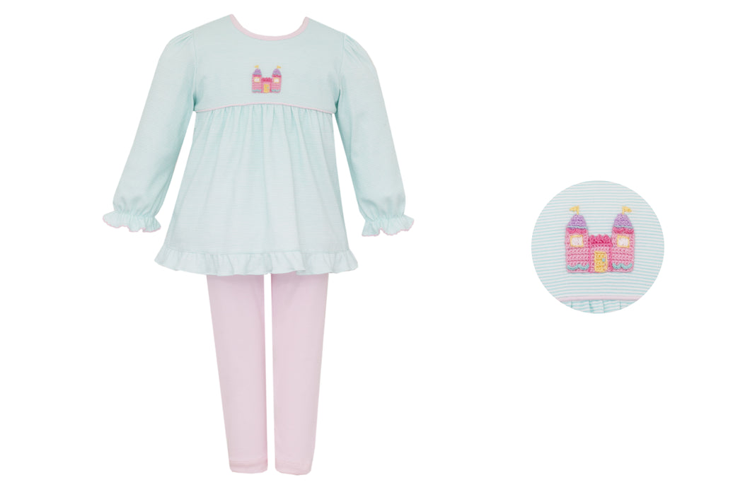 Princess Castle Aqua Stripe Legging Set