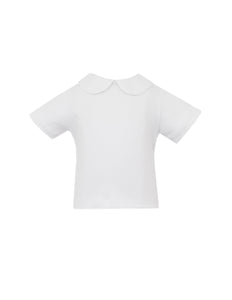 Upgrade your little one's wardrobe with our Boys Knit Shirt with White Piping. Made from soft cotton, this shirt features a charming peter pan collar and subtle white piping detail. Perfectly pairs with any of our Jon Jon's for a complete, stylish look.