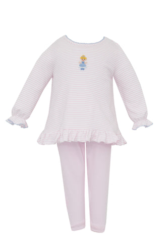 Dress your little one in the charming Cinderella Pink Knit Stripe Legging Set by Petit Bebe. Crafted from soft knit fabric, this set offers gentle comfort while showcasing delicate pink and white striped tunic with an embroidered Cinderella detail to add a magical touch. Coordinating pink leggings making it perfect for everyday wear or special moments. Easy to wear and irresistibly cute, this legging set combines style and coziness for your child’s wardrobe.