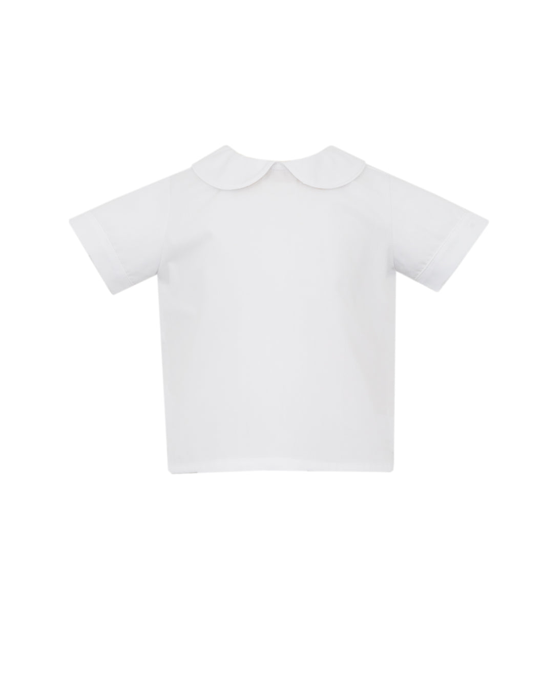 Upgrade your little one's wardrobe with our Boys Woven White Shirt with White Piping. Made from soft twill, this shirt features a charming peter pan collar and subtle white piping detail. Perfectly pairs with any of our Jon Jon's for a complete, stylish look.