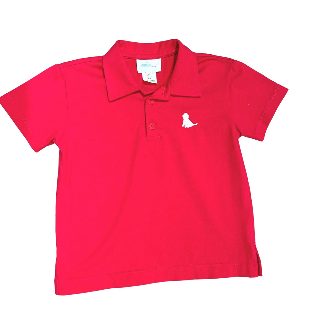 Get your son ready for Summer with this Boys Red Polo featuring a cute white puppy logo from James & Lottie. Made for boys of all ages, it pairs perfectly with any shorts for a stylish and adorable outfit. Perfect for any Summer celebration or casual day out!