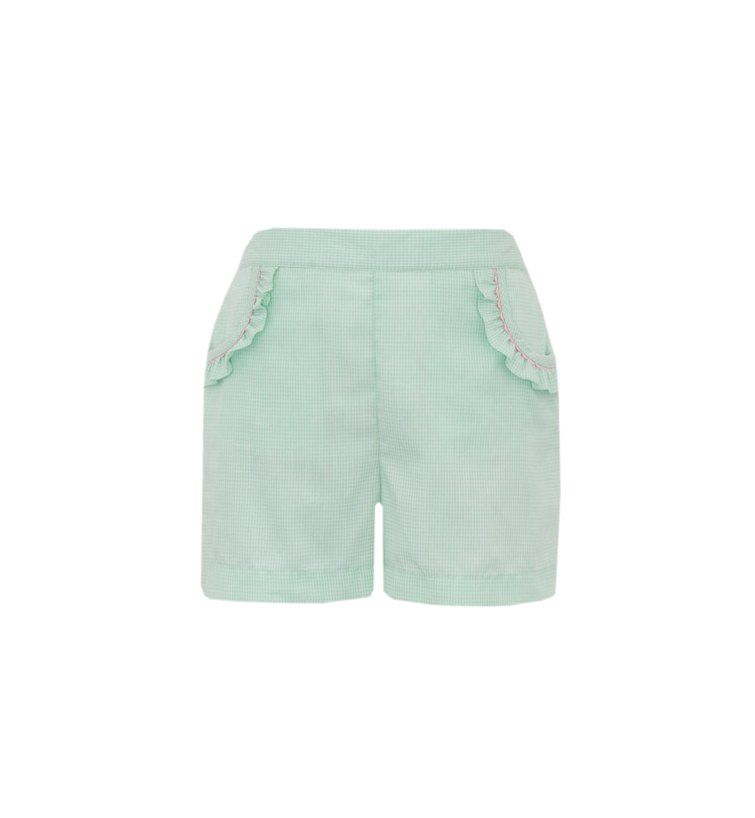 These Girl's Green Gingham Shorts from Anavini offer a soft twill fabric and easy pull-on design, perfect for infant to toddler girls. Their charming pattern pairs beautifully with the Girl's Flower Smocked Angel Tee, creating versatile outfits that transition effortlessly from playdates and camps to dinners and vacations. Comfortable and stylish, these shorts are a must-have to elevate her wardrobe with ease.