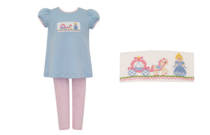 Introducing the perfect outfit for your little princess - the Cinderella Tunic &amp; Legging Set from Anavini. The light blue tunic with Cinderella smocking detail and coordinating pink leggings will make any little girl feel like a true princess. A must-have for all princess lovers.