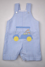 Load image into Gallery viewer, Introducing the Toddler Boy&#39;s Golf Cart Applique Shortall by FUntasia Too! Perfect for summer, this shortall will keep your little one cool and stylish. The adorable seersucker design includes a charming golf cart applique. Make your toddler the most fashionable golfer on the course!
