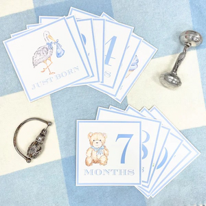 The Sir Proper's Month Markers will help celebrate your little one from their first&nbsp;days all the way to their first year. Each set includes 13 cards (1 Just Born Card, 11 Month Cards, and 1 Year Card).

Call or DM to order!