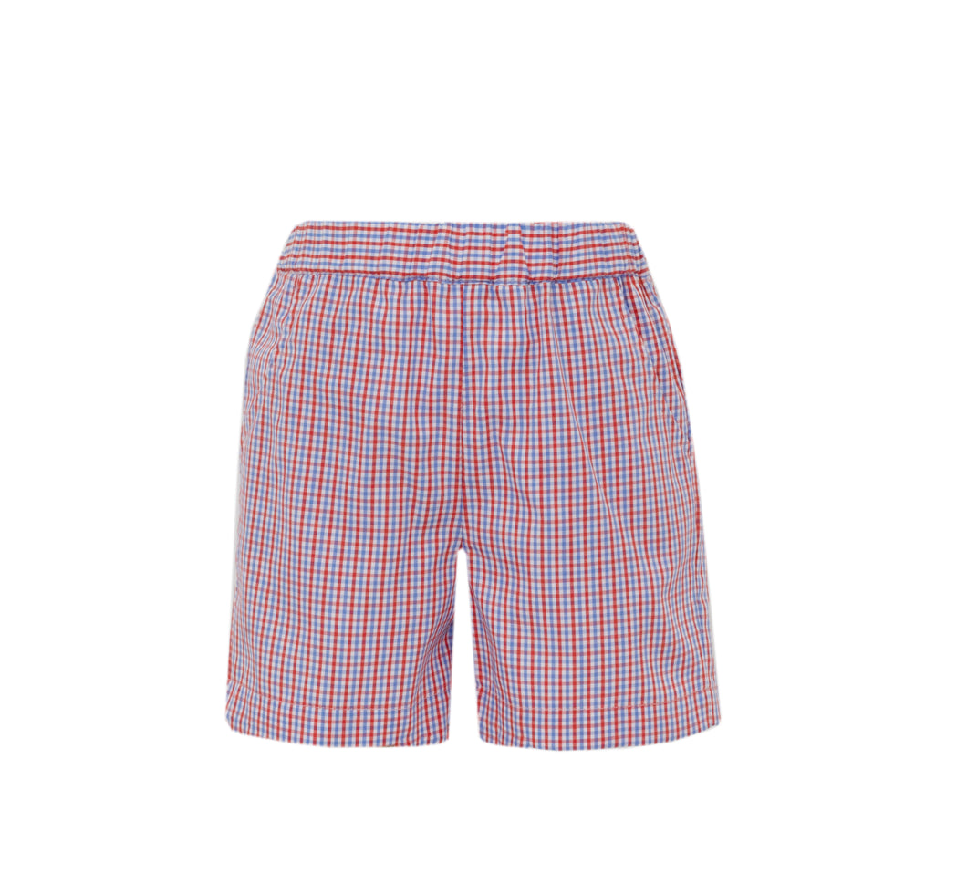 Celebrate in style with the Boy's Gingham Patriot Pull On Shorts from Anavini. Featuring a classic red, white, and blue gingham pattern on comfortable twill fabric, these shorts are perfect for July 4th festivities. The easy pull-on design ensures a snug fit and quick dressing, while versatile styling options let you pair them effortlessly with polos, button-ups, or tees. Available in sizes from toddler to 6, these shorts combine patriotic charm with everyday comfort for your little one.