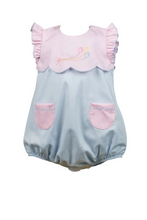 Load image into Gallery viewer, Infant Girls Birthday Balloon Bubble from The Proper Peony. The pink and blue combination is stunning and each scallop is hand-cut. The look is delicate and lovely. The perfect style for any birthday occasion or any other happy day.
