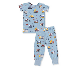 Load image into Gallery viewer, Angel Dear's super soft and stretchy Crayon Construction Short Sleeve Pajama Set features the look and feel you love from Angel Dear in a playful construction design in bold colors. He will gladly get ready for bedtime with these jammies!
