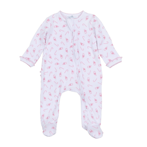 Snuggle your little one in holiday cheer with the Sweet Peppermint Print Zip Footie. Made from 100% luxurious Pima Cotton, it’s soft and gentle on delicate skin while keeping your baby warm. The festive candy cane print adds charm, and the two-way zipper makes dressing and diaper changes effortless. Integrated footies keep tiny toes cozy all day and night, making this footie perfect for joyful, comfortable holiday moments.