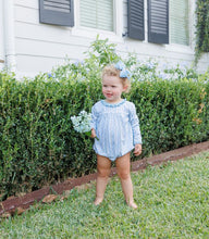 Load image into Gallery viewer, Wrap your little girl in the joyful charm of the Vineyard Blooms Bubble by Trotter Street Kids. The soft blue and green floral print blends sweetness with style, while the cozy long sleeves keep her comfortable on crisp fall days.
