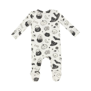 Dress your little one in spooky style with our Black &amp; White Halloween Pajama Footie! Designed by Angel Dear, this adorable pajama footie features Halloween-inspired designs in classic black and white colors. Your baby will love the softness of this material, making bedtime even more comfortable. Get your little ghoul ready for a good night's sleep! These are a snug fit!