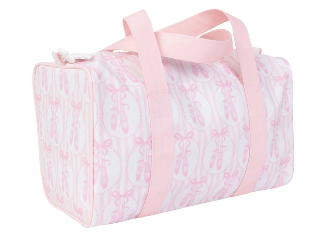 Coated, clean, and cute! This perfectly sized mini duffle for your extra shoes and leotards is your ballet bestie! Pairs perfectly with matching Go Bags, Duffle Bag, and Garment Bag.

Made with our PVC-free, wipeable, non-chlorinate coated fabric that is soft to the touch, antimicrobial, water resistant, odorless and biodegradable. This fabric has been specifically developed to be a healthier and more environmentally friendly alternative to the traditional coated material of toxic PVC.

With that being said