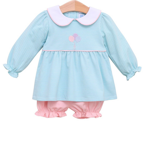 Introducing our Balloon Embroidery Bloomer Set, the perfect birthday outfit for your little girl! Made by Trotter Street Kids, this adorable bloomer set features delicate balloon embroidery for a cute and charming touch. Dress your infant in this for a sweet and memorable celebration!