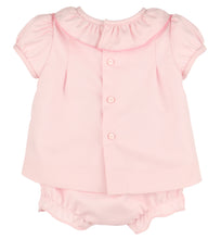 Load image into Gallery viewer, Dress your baby girl in timeless elegance with the Infant Girls Pintuck Lace Bishop in pink. This classic dress features delicate pintuck detailing and lace accents, creating a refined look perfect for special occasions. Soft and comfortable, it highlights your little one’s charm while ensuring she feels cozy. Ideal for celebrations or photo moments, this dress makes every event memorable. Includes matching bloomers.
