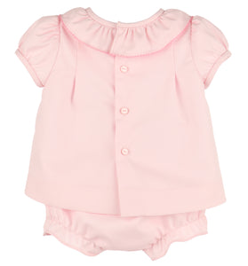 Dress your baby girl in timeless elegance with the Infant Girls Pintuck Lace Bishop in pink. This classic dress features delicate pintuck detailing and lace accents, creating a refined look perfect for special occasions. Soft and comfortable, it highlights your little one’s charm while ensuring she feels cozy. Ideal for celebrations or photo moments, this dress makes every event memorable. Includes matching bloomers.