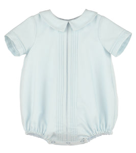 Dress your little one in timeless charm with the Infant Boys Pintucks Bubble from Luli &amp; Me. Featuring delicate pintuck detailing down the front and a classic Peter Pan collar, this blue bubble offers effortless style and comfort. Perfect for special occasions or everyday wear, it combines traditional design with soft, breathable fabric to keep your baby cozy and looking adorable. Elevate your infant’s wardrobe with this classic piece that’s as practical as it is stylish.