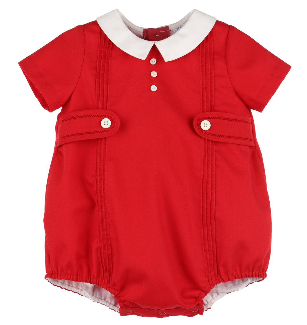 Dress your infant boy in timeless holiday charm with the Infant Boys Classic Tab Bubble from Luli & Me. Featuring a classic silhouette, a crisp white Peter Pan collar, and delicate white button details, this outfit offers both comfort and style for festive occasions. Perfect for Christmas celebrations, it ensures your little one looks adorable while staying cozy.