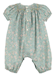 Dress your little one in timeless elegance with the Winter Blooms Aqua Bishop Bubble from Luli &amp; Me. Featuring a delicate floral pattern, a smocked bishop neckline, and intricate embroidered details, this long bubble combines classic style with all-day comfort. Perfect for special occasions, it ensures your child looks charming while feeling cozy and free to move.