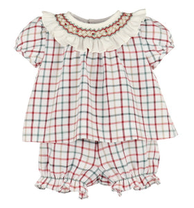 Dress your little one in timeless charm with the Tattersall Smocked Float &amp; Diaper Set from Luli &amp; Me. Featuring a delicate smocked, ruffle collar and cozy fall plaid, this set combines classic style with comfort, making it ideal for any autumn occasion. Perfectly designed for infant girls, it ensures she looks adorable while staying comfortable throughout the day.