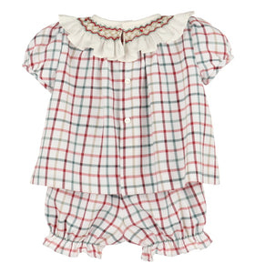 Dress your little one in timeless charm with the Tattersall Smocked Float &amp; Diaper Set from Luli &amp; Me. Featuring a delicate smocked, ruffle collar and cozy fall plaid, this set combines classic style with comfort, making it ideal for any autumn occasion. Perfectly designed for infant girls, it ensures she looks adorable while staying comfortable throughout the day.