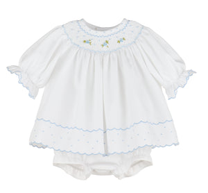 Infant Girl's Classic Embroidery Bishop Dress- Blue