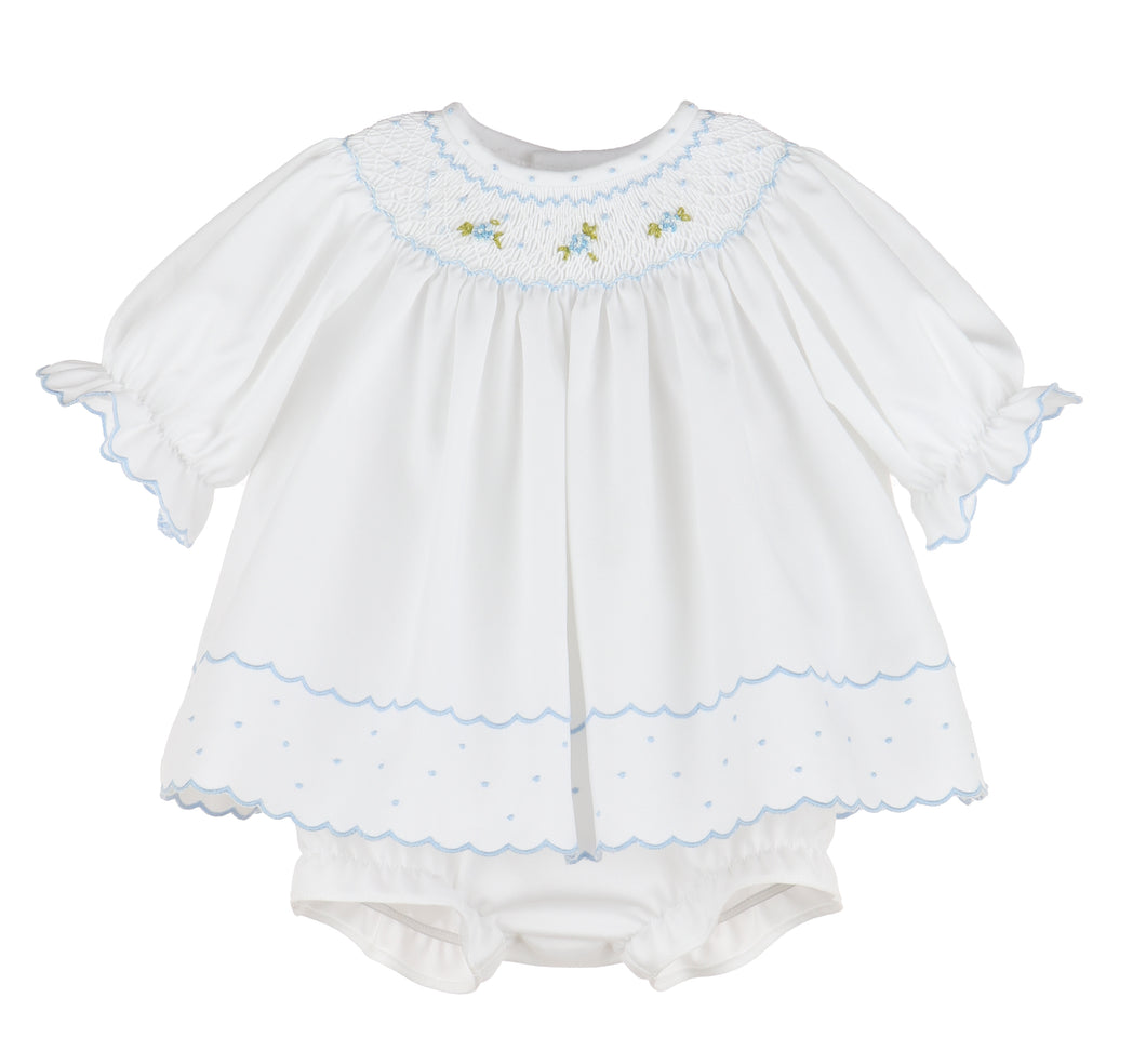 Infant Girl's Classic Embroidery Bishop Dress- Blue