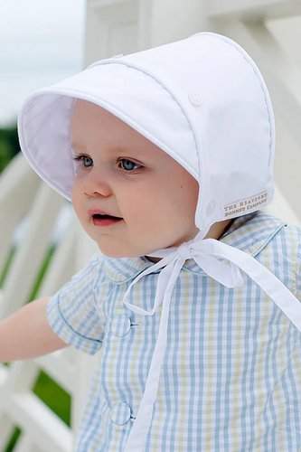All babies need a baby bonnet. There isn't a more classic and traditional way to shade those sweet cheeks. The style of our Barringer Bonnet is very versatile; he can wear it to any special event or sport it at the pool.