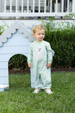 Load image into Gallery viewer, The Boys Puppy Romper by Trotter Street Kids blends playful stripes with a charming puppy appliqué, perfect for infant boys’ school days or playdates. Soft, colorful, and comfortable, it keeps your little one ready for every adventure with joy and style!

