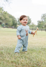 Load image into Gallery viewer, Wrap your little one in cozy charm with the Deer Romper by Trotter Street Kids. Its soft green and white stripes, paired with adorable deer appliqués, bring autumn magic to chilly days. Perfect for keeping your infant warm and stylish as they explore the season!
