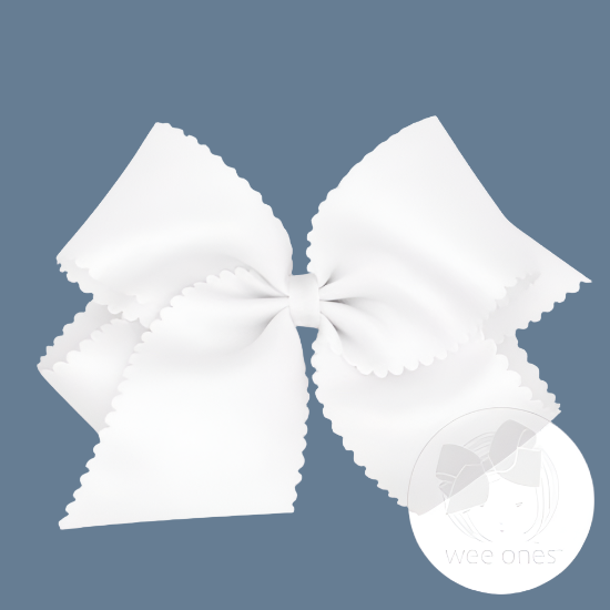 Complete any outfit with these classic White Scalloped Bows. Perfect for any day or occasion wear, these hairbows are a versatile addition to your little girl's wardrobe. Their timeless design adds a touch of elegance and charm to any look.