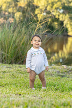 Load image into Gallery viewer, The Mallard Migration Bubble by Trotter Street Kids wraps your little one in timeless charm. Its soft khaki check fabric and crisp white Peter Pan collar highlight the playful mallard design, creating a classic look that feels as delightful as it looks. Perfect for your boy’s adventures!
