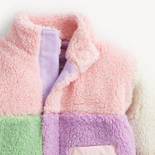 Load image into Gallery viewer, Magnetic Me’s Pink Colorblock Sherpa Girls Magnetic Jacket is designed with magnetic closures that fasten in a flash. For warmth without the bulk, it’s made from fluffy sherpa fleece and is lined with soft organic cotton. A roomy hood and front pockets keep little ones adorably, comfortably toasty.
