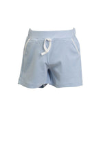 Load image into Gallery viewer, Dress your little boy in the charming Apple Pocket Shirt Short Set by The Proper Peony. The soft white Pima cotton shirt, featuring an adorable apple pocket, pairs perfectly with light blue shorts. It's not just stylish—it's incredibly comfortable, making it ideal for school days or playful adventures!
