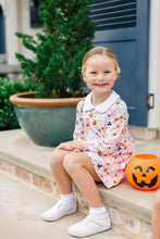 Load image into Gallery viewer, Let your little one shine in the Pink Casper Dress by The Proper Peony. Crafted from soft Pima cotton, this whimsical Halloween dress combines cozy comfort with playful charm, featuring a sweet white Peter Pan collar—perfect for capturing every magical Halloween moment!
