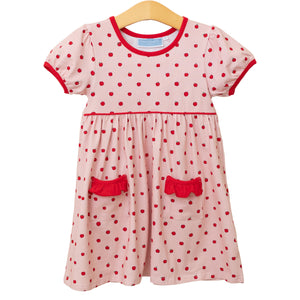 Delight your little one with this charming Apple Print Dress, designed specifically for toddler girls. The playful apple pattern combined with sweet ruffle details creates an irresistible look that's perfect for back-to-school season. Crafted from comfortable cotton, this Trotter Street dress offers both style and practicality with its short sleeves—ideal for active play while keeping her looking adorable all day long.