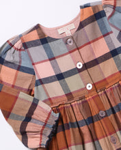 Load image into Gallery viewer, Celebrate autumn in vibrant style with the Girls Mae Dress - Hayride Plaid by Pink Chicken. Its warm orange plaid and button-down design bring cozy charm and effortless comfort, making it the perfect choice for spirited tweens ready to embrace the season with confidence!
