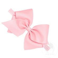 Load image into Gallery viewer, Wee Ones’ Mini King Classic Grosgrain Girls Hair Bow on Baby Band is now perfect for baby after adding it to this matching soft elastic band. Available in light pink and white!
