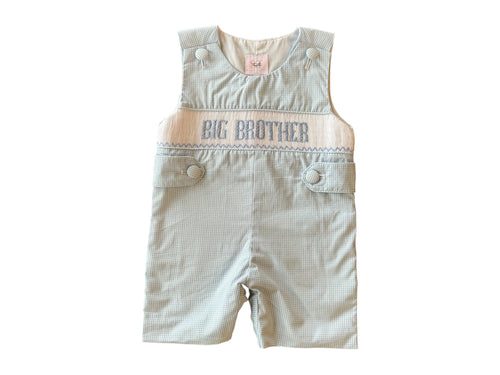 Celebrate his special role with the Boys Big Brother Smocked Jon Jon from Shop Teeta. Featuring a charming blue and white gingham print Jon Jon with smocked detail with embroidered with 