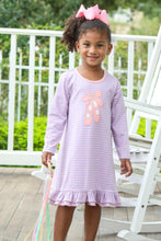 Load image into Gallery viewer, Dress your toddler in charm and comfort with the Girls Ballet Slipper Striped Dress from Trotter Street Kids. This sweet dress features an adorable ballet slipper applique, stripes, and ruffle hem allowing effortless movement and playful style. Perfect for everyday fun or special outings, it offers a cozy fit that keeps your little one comfortable and stylish all day long.
