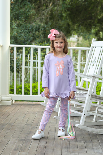 Dress your toddler in charm and comfort with the Ballet Slipper Legging Set from Trotter Street Kids. This sweet ensemble pairs a striped tunic featuring an adorable ballet slipper applique with matching leggings, allowing effortless movement and playful style. Perfect for everyday fun or special outings, it offers a cozy fit that keeps your little one comfortable and stylish all day long.
